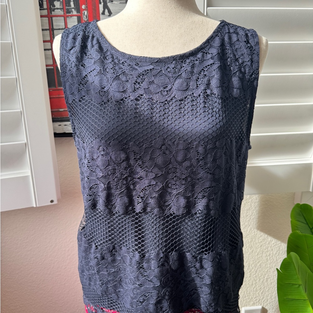 LOFT. LP.  Dark Blue Lace Sleeveless Top